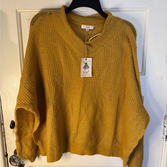 Easel Women’s Oversized Slouchy Fit Cozy Mustard Sweater size S NWT - Picture 4 of 9